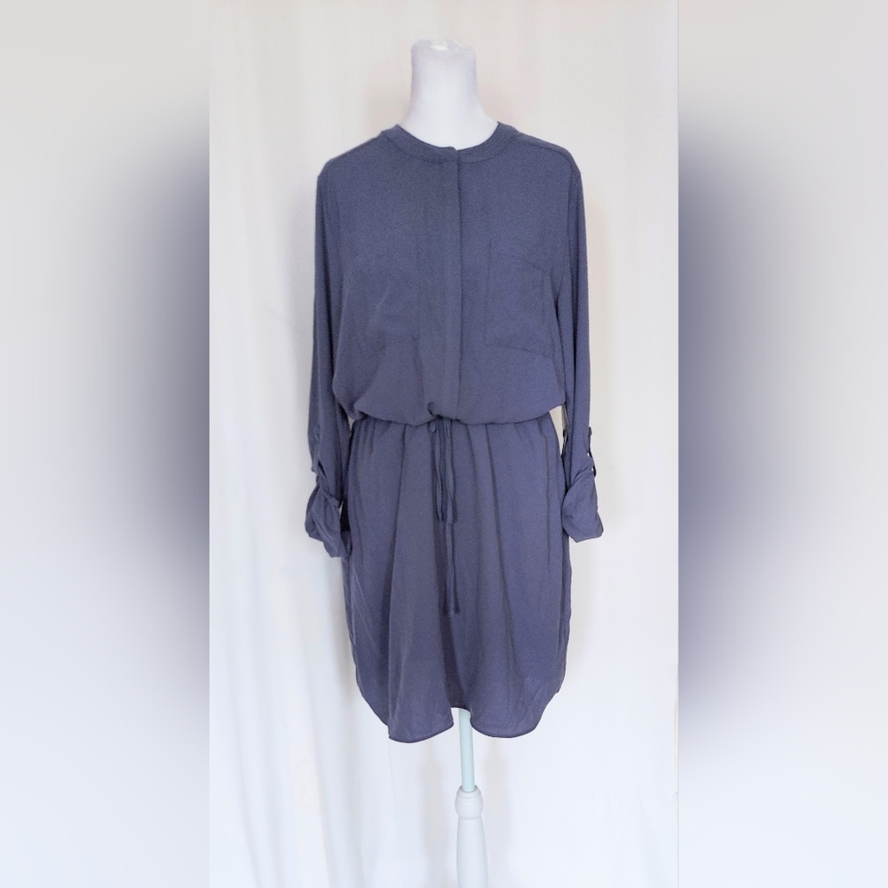 Apt. 9 Roll Tab Sleeve Lined Tie Waist Shirt Dress Blue Size 12 NWT